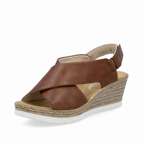 61975-24 Brown Wedge Open Front Sleek Vacation Sandals