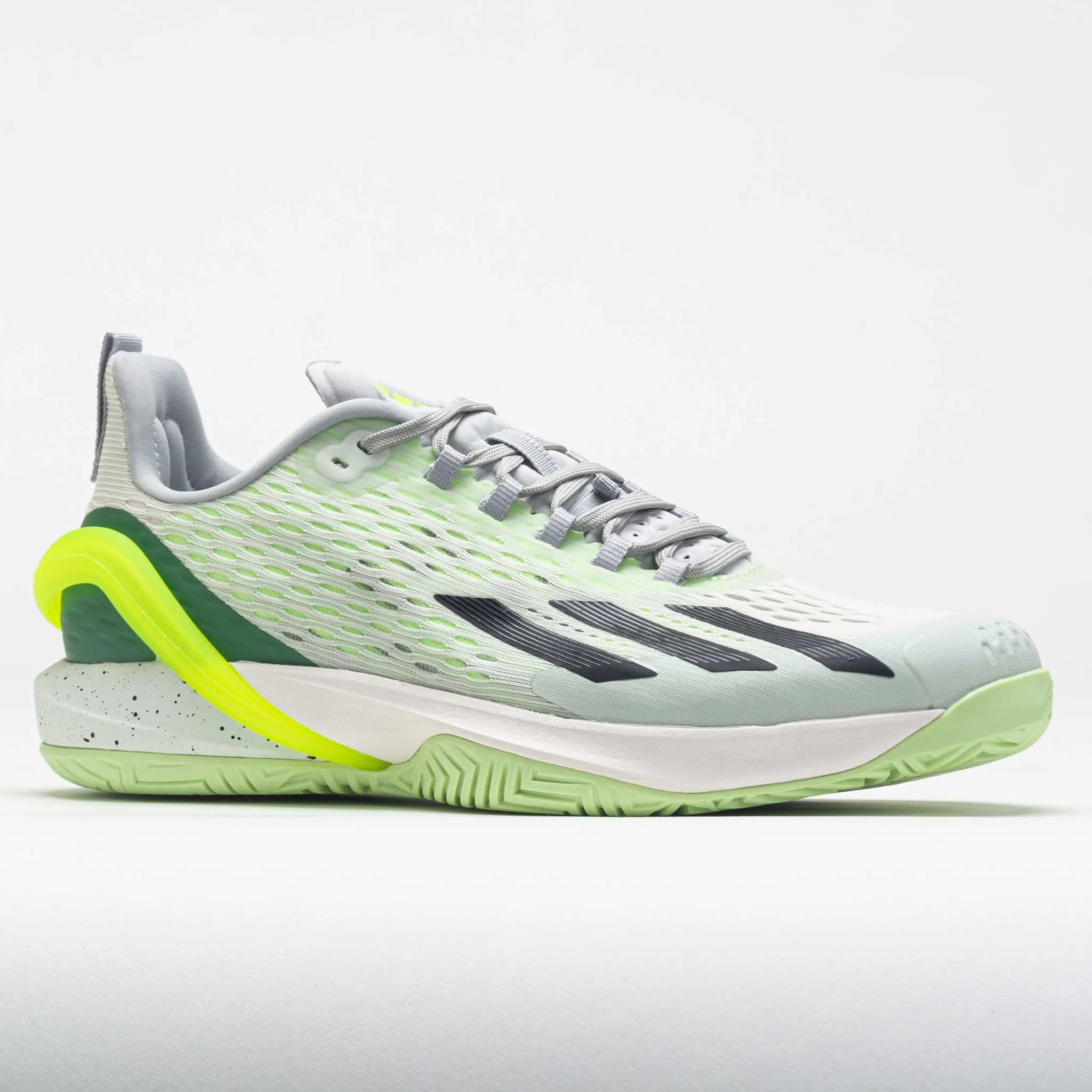 adidas Cybersonic Men's  Crystal Jade/Core Black/Lucid Lemon running on a clay track shoes