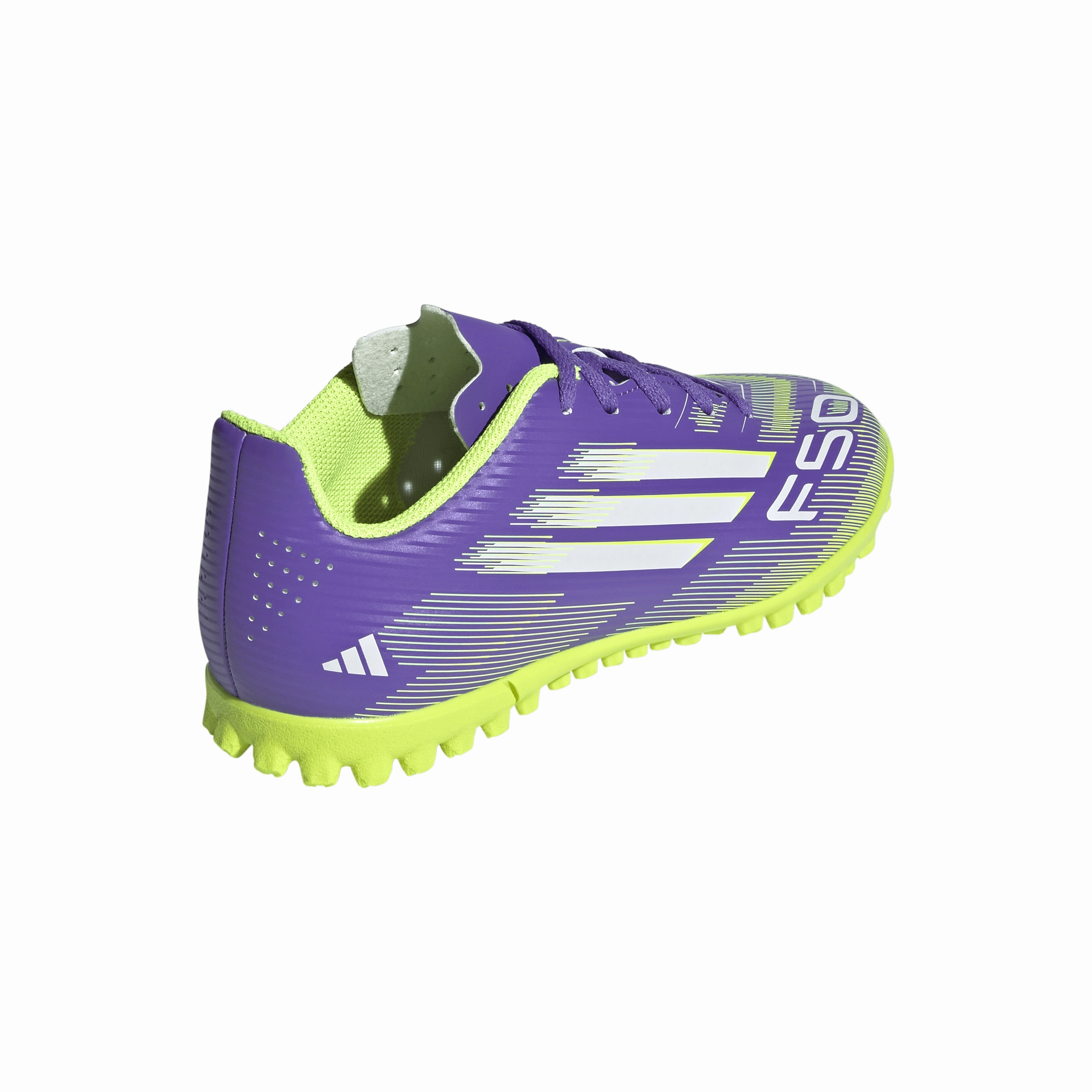 adidas F50 Club TF Turf Junior- Purrus/ FTWhite/Lucid Lemon Support Cage Sprint Drive