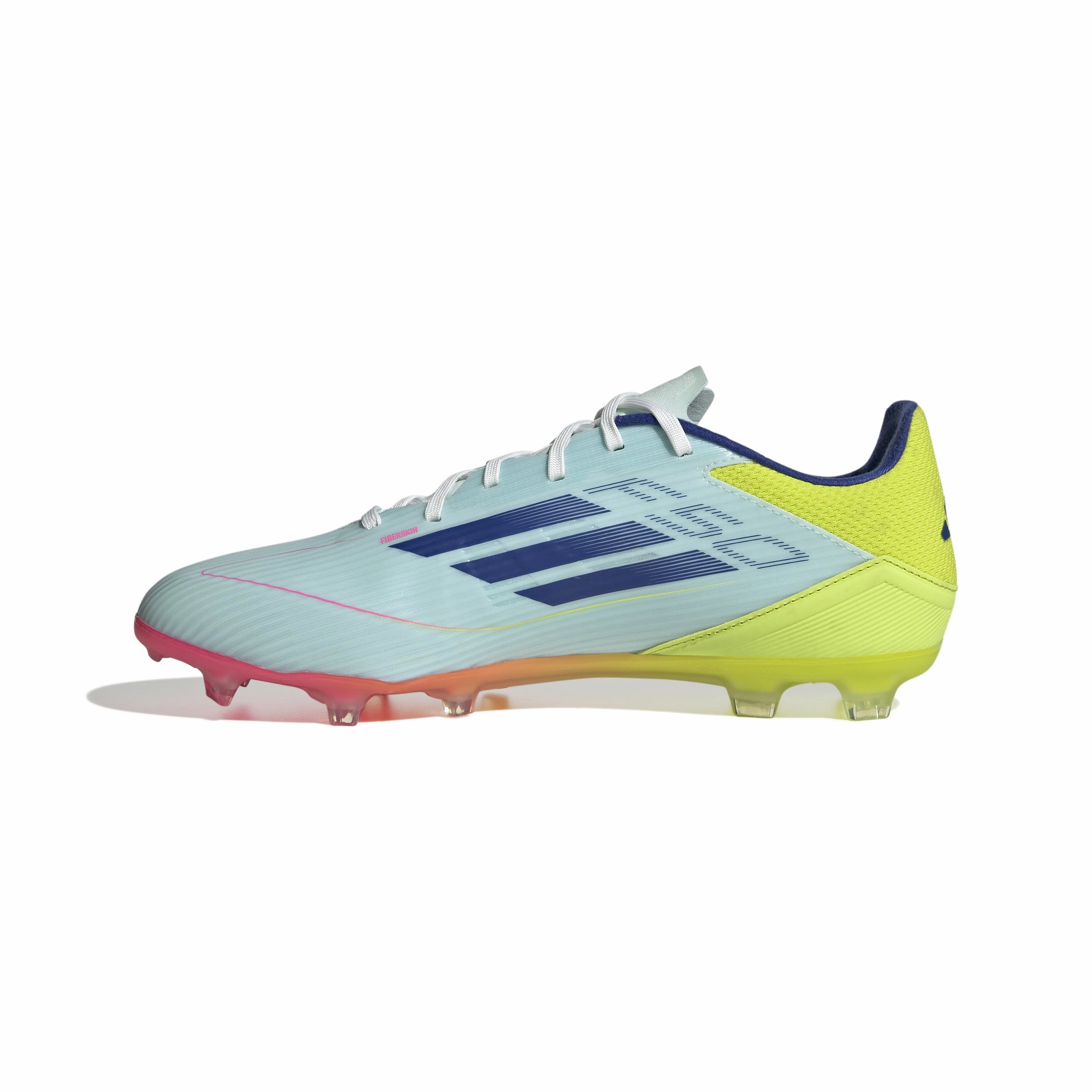 adidas F50 League Firm Ground Soccer Shoes- White/Blue/Tesoye Padded Ankle