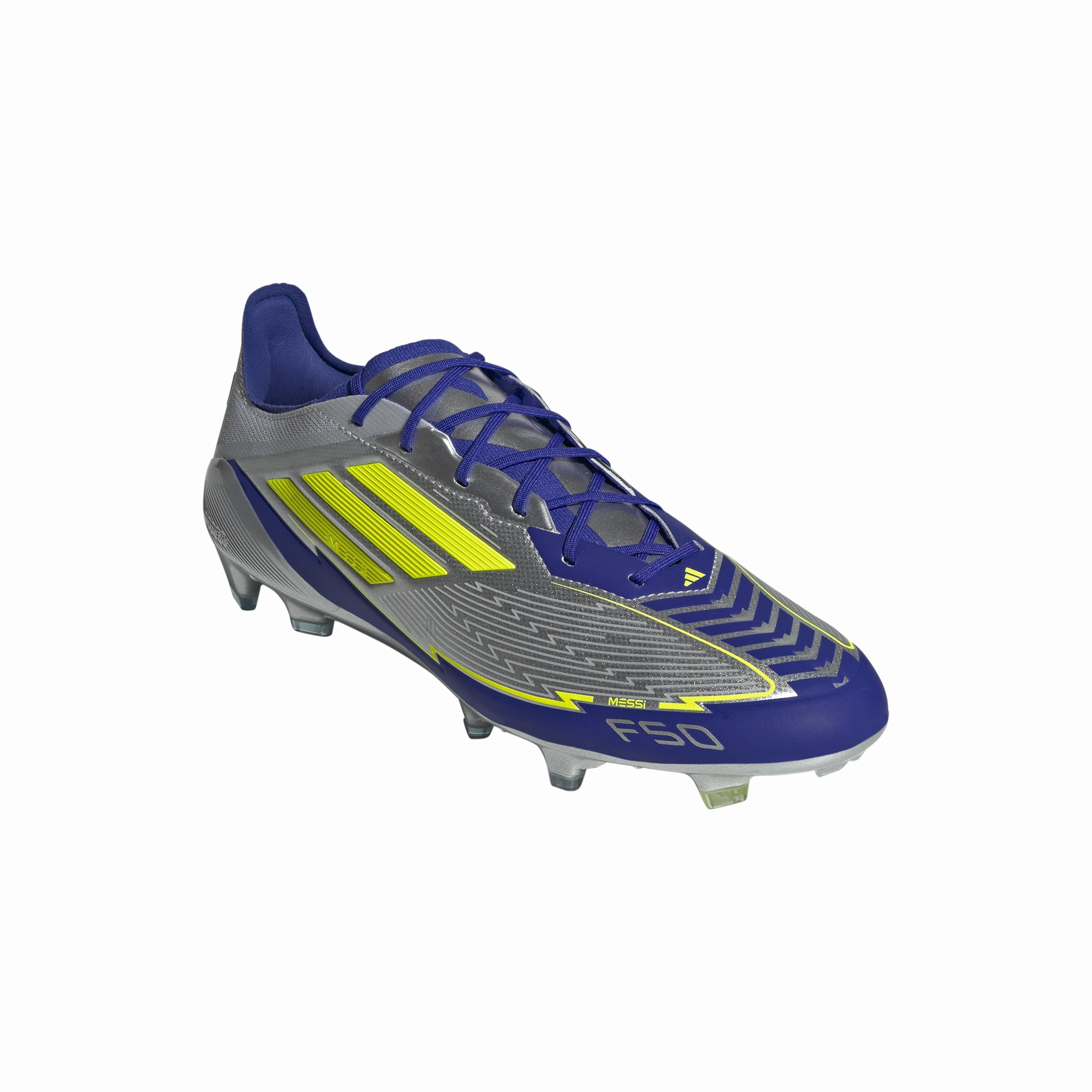 Anti-Clog Abrasion resistant adidas F50 League MESSI FG/MG Junior - Silver / Blue / Neon