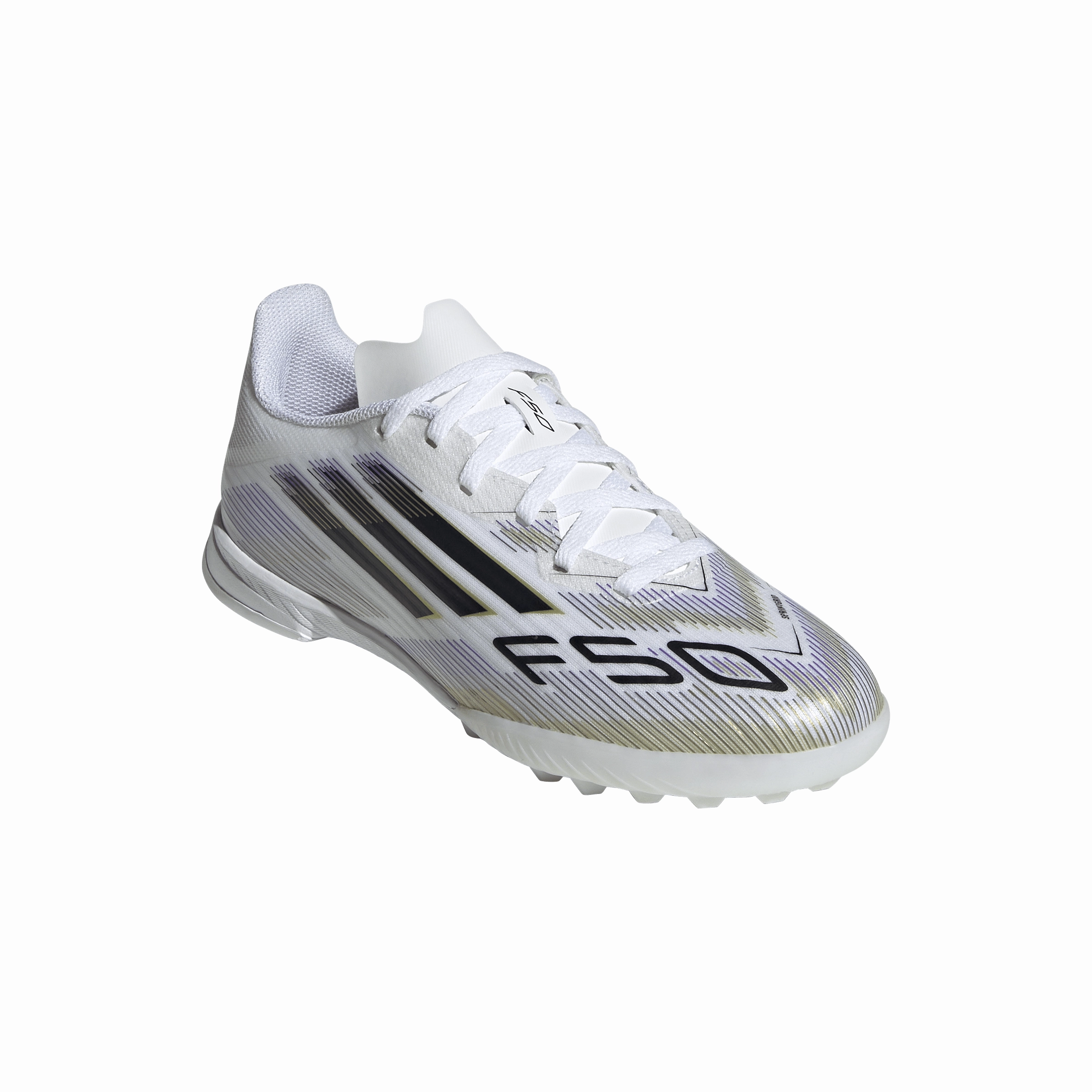 Durable Sole adidas F50 League TF Turf Junior - Ftwr White/Core Black/Gold Met