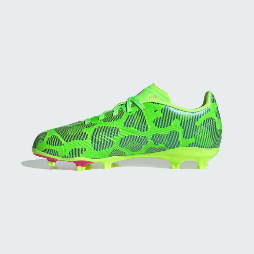 adidas Junior Predator League Low FG Firm Ground - Solar green/ Shock Pink/ Lucid Lemon Defense Ready Strong Motion