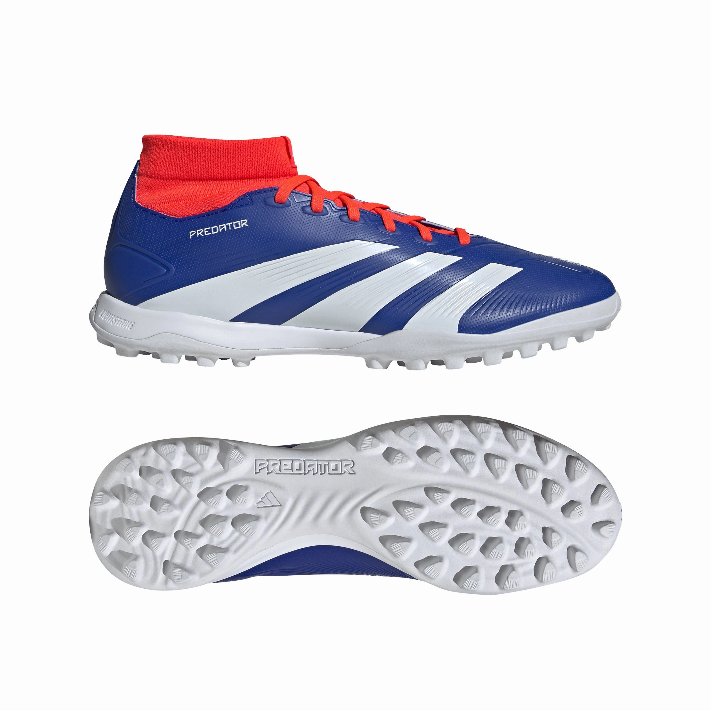 Turf Control Performance Build adidas Predator League MID TF Turf Soccer Shoes - LucBlu/ FTWhite/ Solar Red