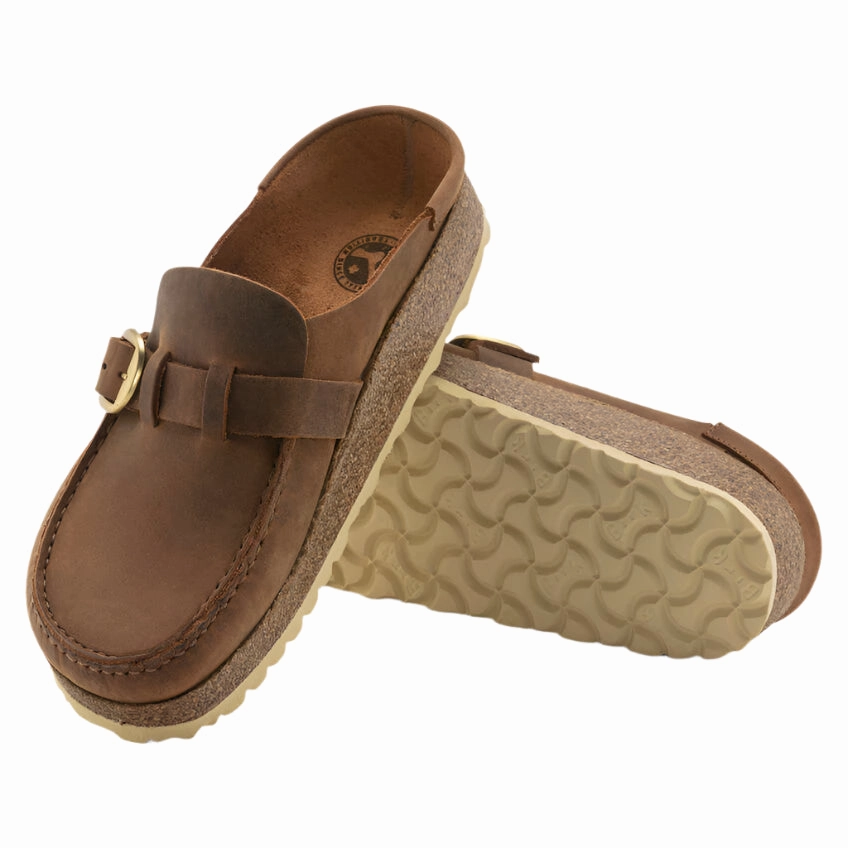 Buckley Oiled Leather Cognac Narrow Chic Style Slides