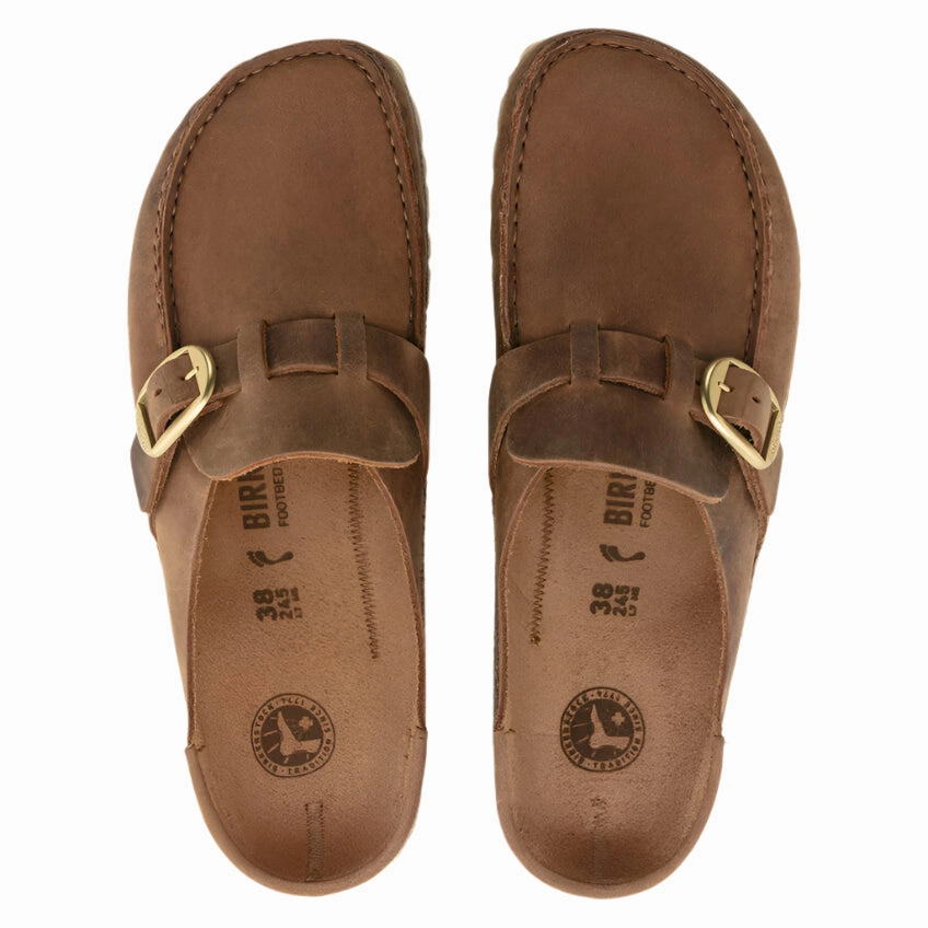Outdoor Lifestyle Shoes Quick Dry Slides Buckley Oiled Leather Cognac Narrow
