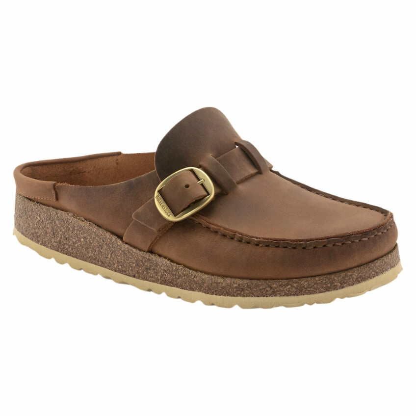 Versatile Lifestyle Slides Buckley Oiled Leather Cognac Narrow
