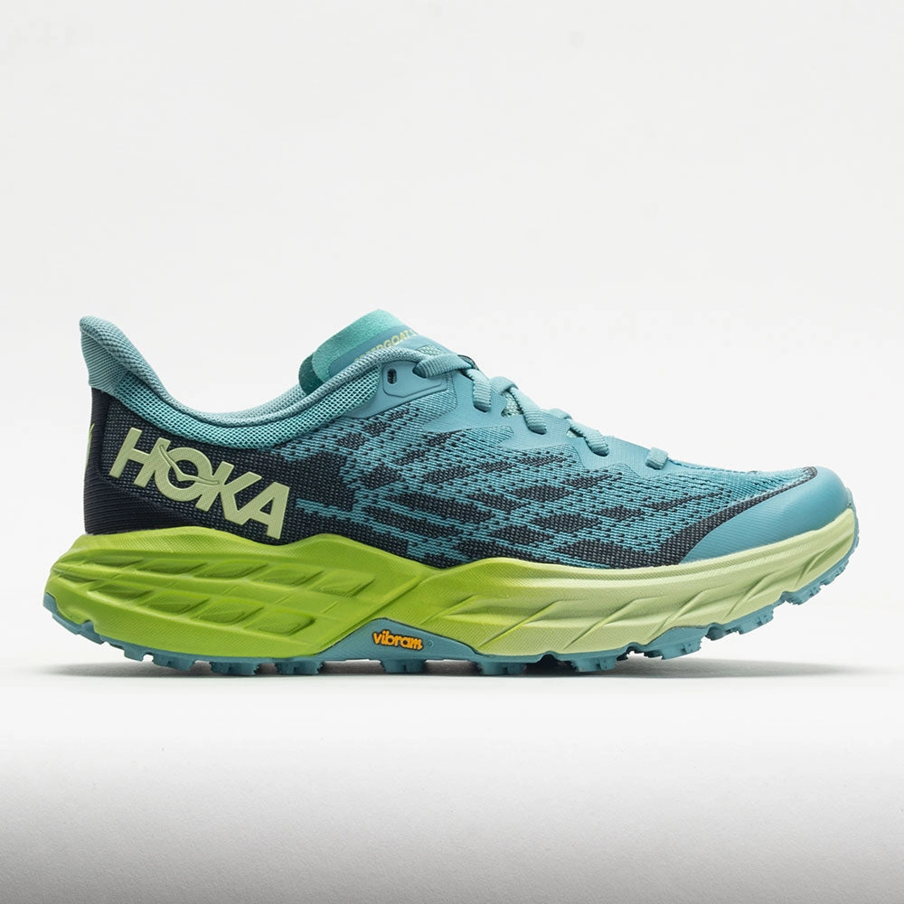 cushioned - footbed - material - plushness shoes foot - mobility running shoes HOKA Speedgoat 5 Women's  Coastal Shade/Green Glow