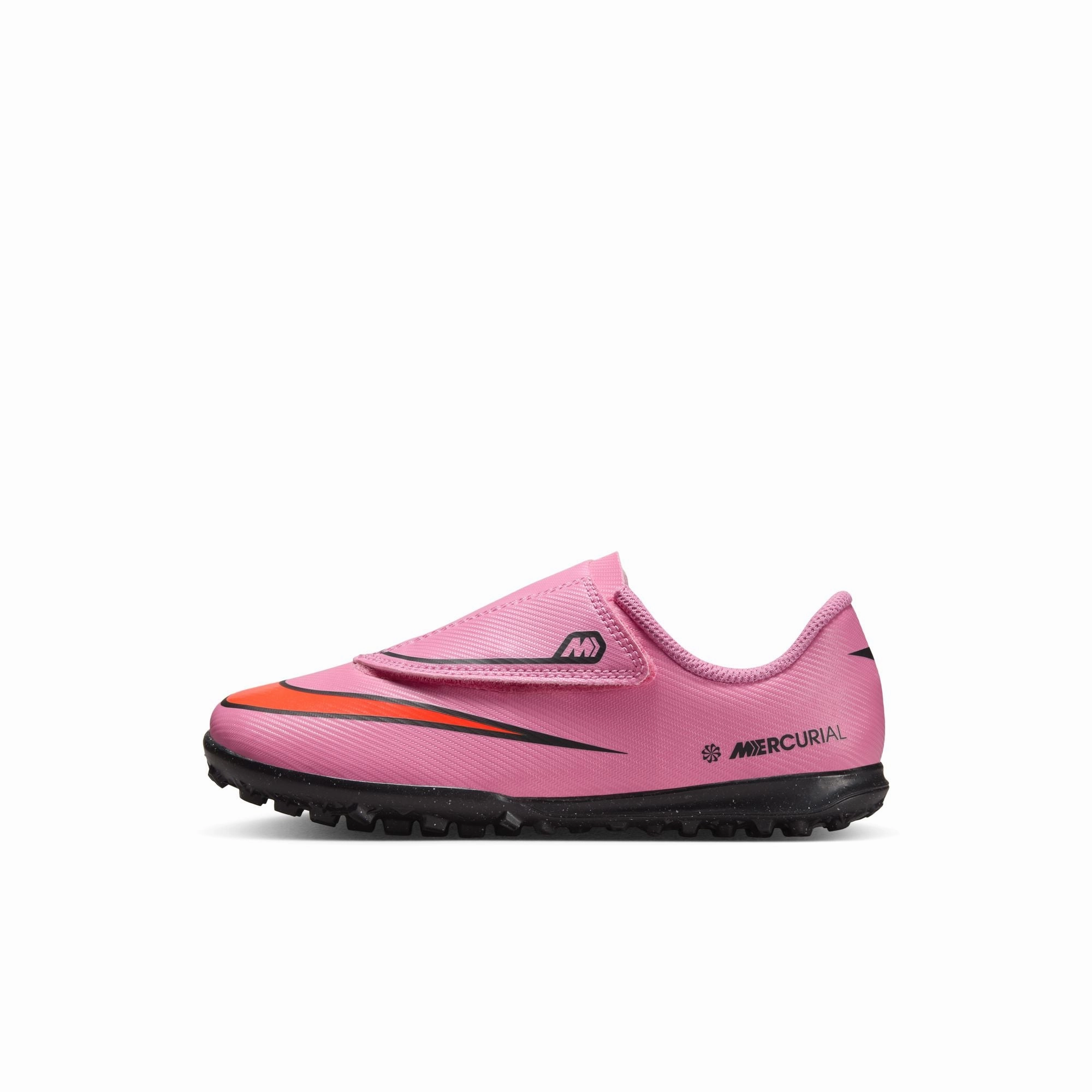Speed Support Kicking Action Nike Jr. Mercurial Vapor 16 TF Turf Soccer Shoes - Magic Flamingo/Black-Total Crimson