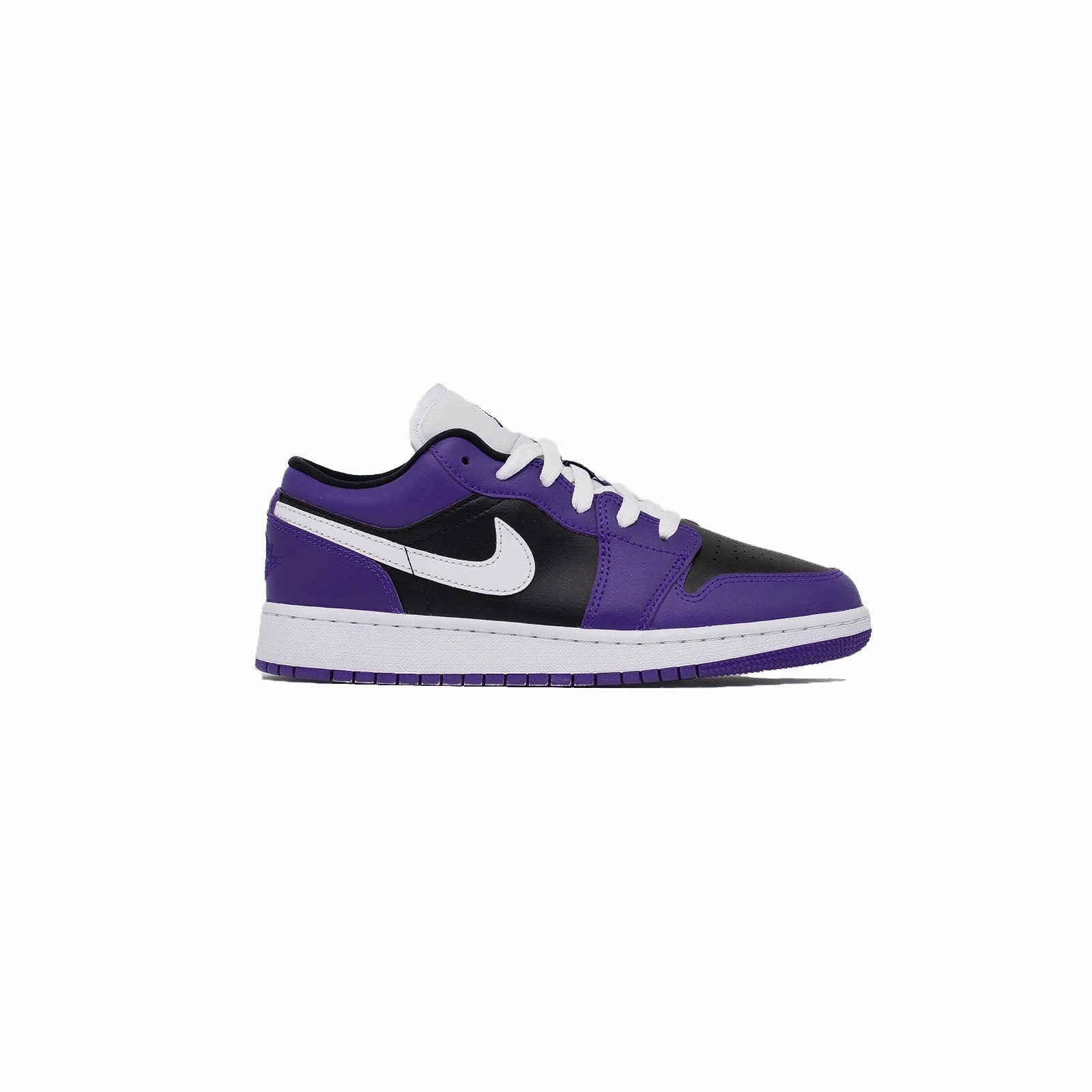 Air Jordan 1 Low (GS), Black Court Purple running in a coastal area
