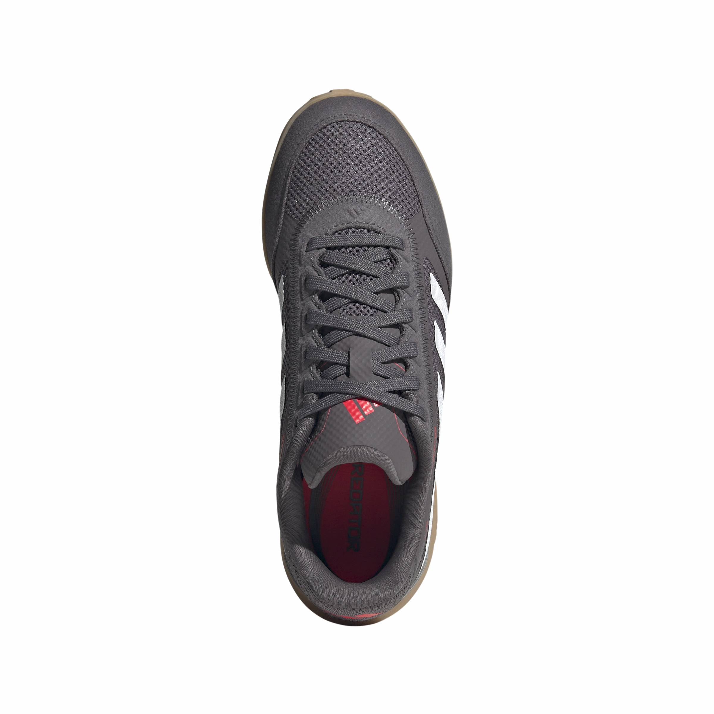 Light Structure Adaptive Sole adidas Junior Predator League IN Indoor Soccer Shoes - grey strata/ftwr white/lucid red