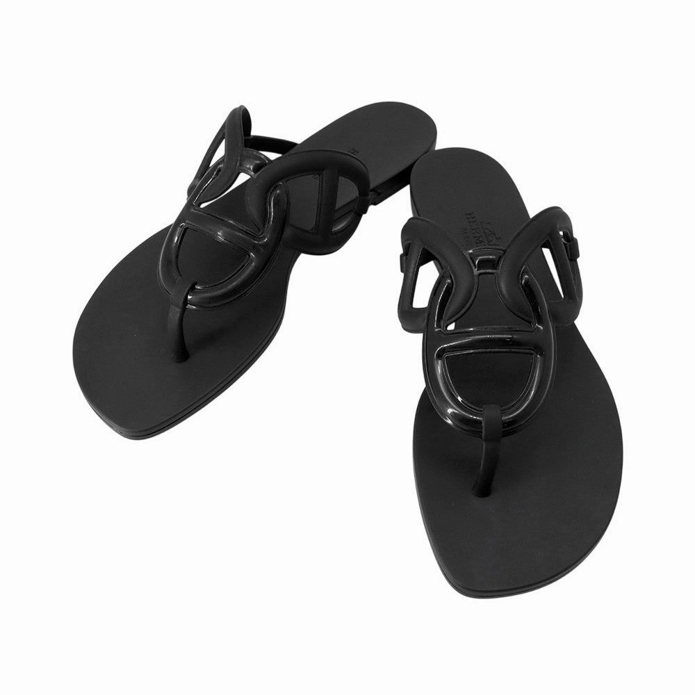 HERMES Egeri Chaine d'Ancre Sandals Black Rubber Size 37 Air Flow hook and loop closure