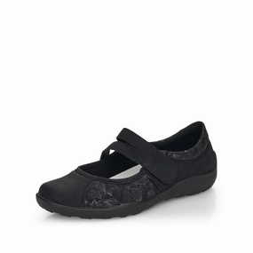 Elastic Sides Minimal Design R3510-03 Black Velcro Mary Jane