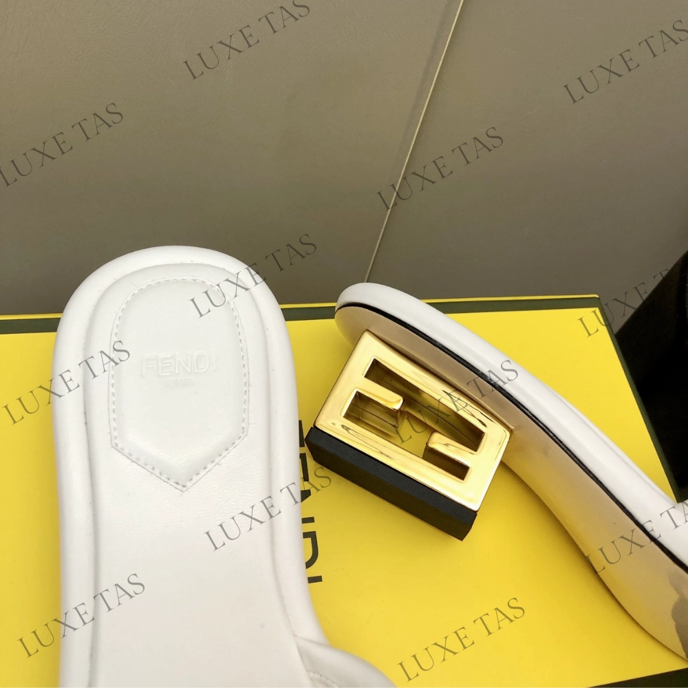 Stay Breezy Baguette White Nappa Leather Slides - Designer Slides & Sandals for Women