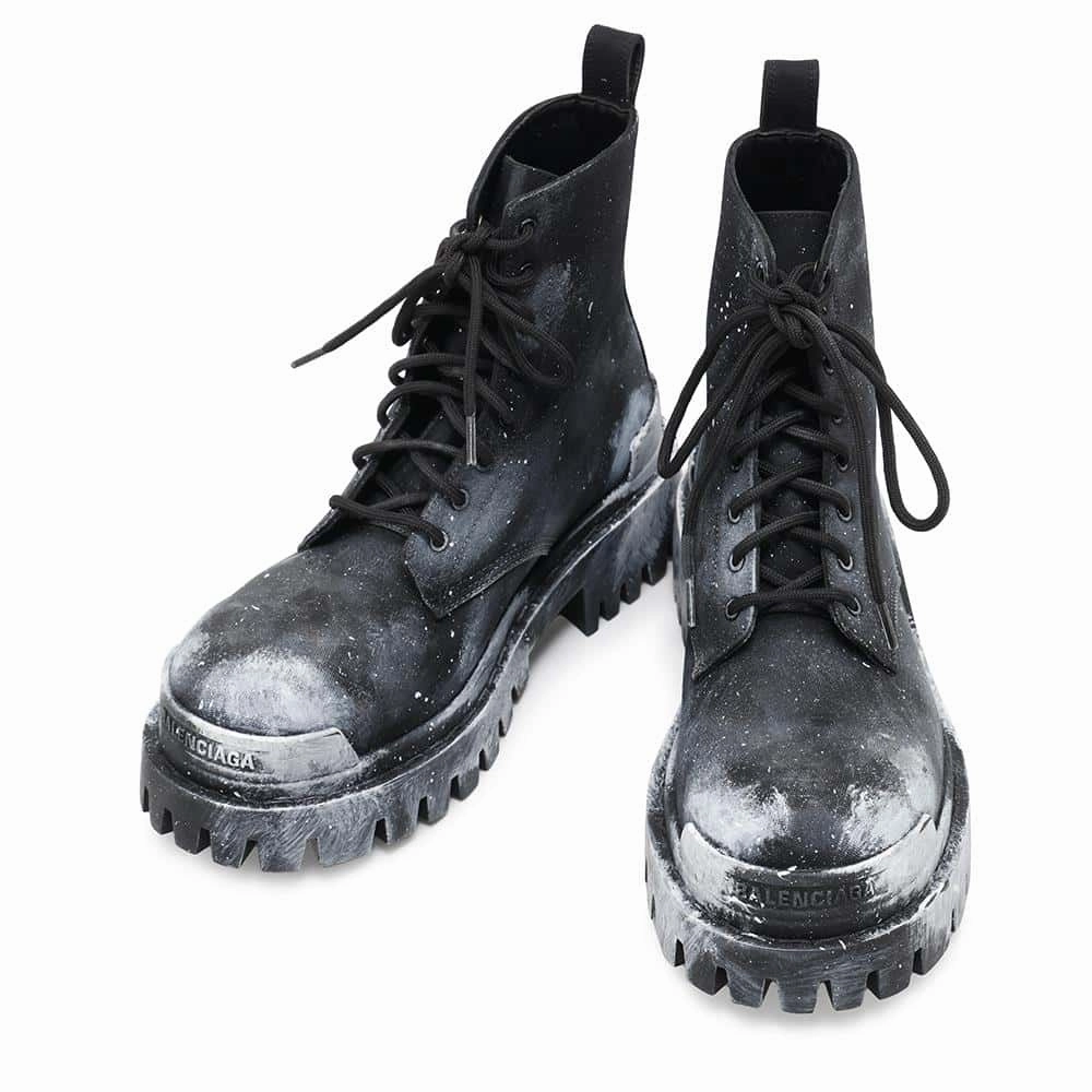 Denim Touch BALENCIAGA Painted Effect Strike Boots Black/White670632 Nylon Size 36