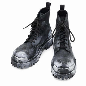 Denim Touch BALENCIAGA Painted Effect Strike Boots Black/White670632 Nylon Size 36