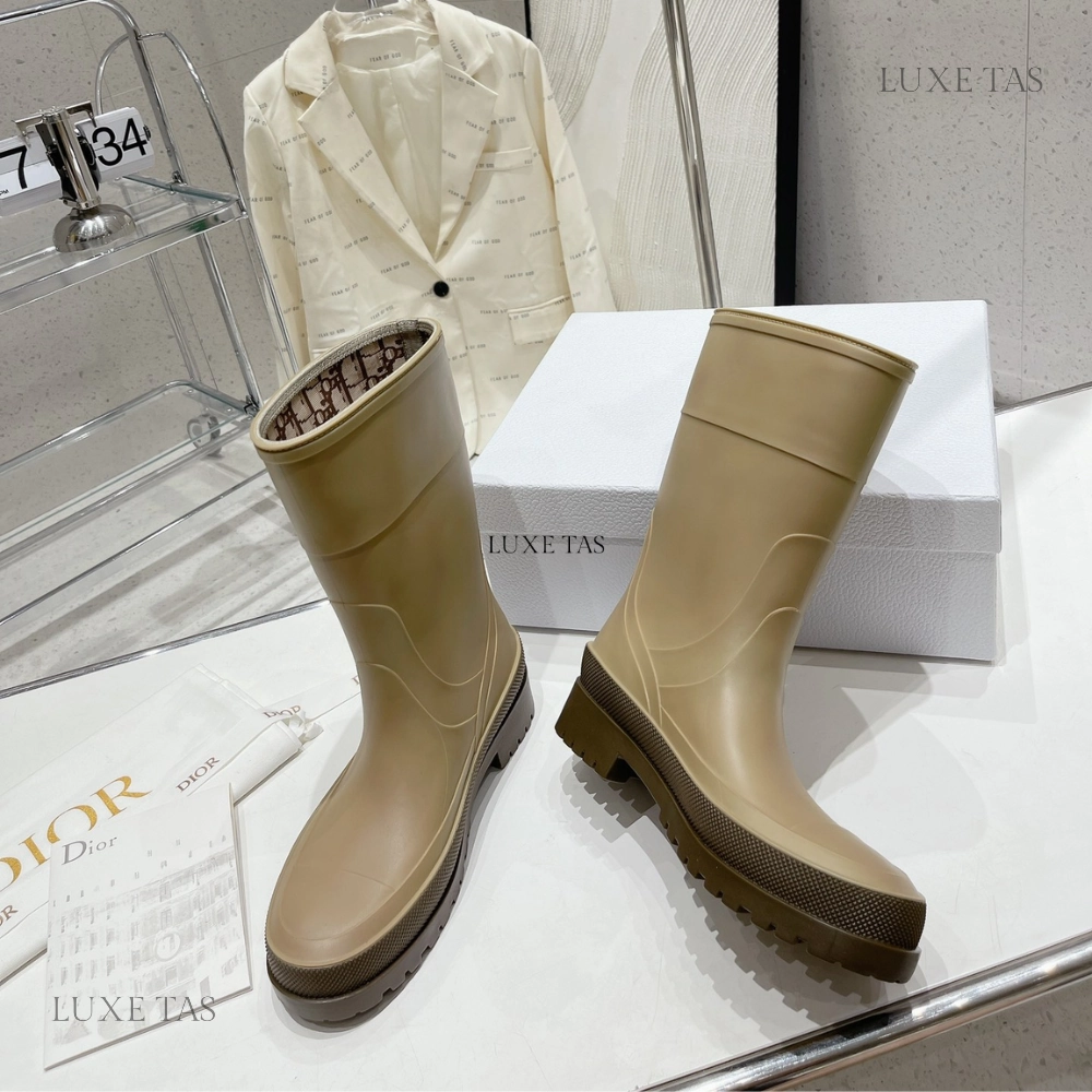 Beige and Brown Two-Tone Rubber DRunion Rain Boot  - Designer Boots & Ankle Boots for Women Fashionable Urban Fit