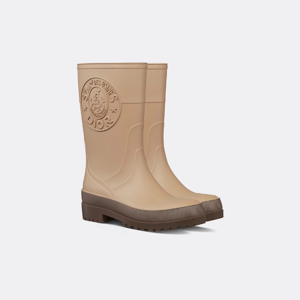 Beige and Brown Two-Tone Rubber DRunion Rain Boot  - Designer Boots & Ankle Boots for Women Easy Fit