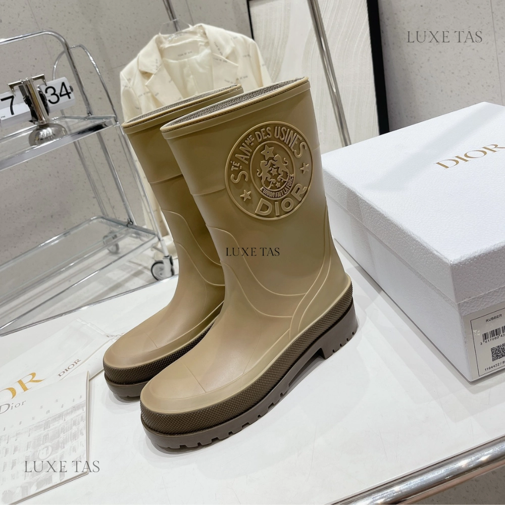 Beige and Brown Two-Tone Rubber DRunion Rain Boot  - Designer Boots & Ankle Boots for Women Nature Ready