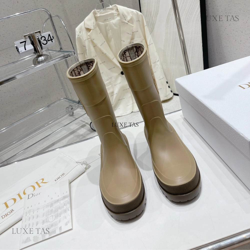 Beige and Brown Two-Tone Rubber DRunion Rain Boot  - Designer Boots & Ankle Boots for Women Dance Edge