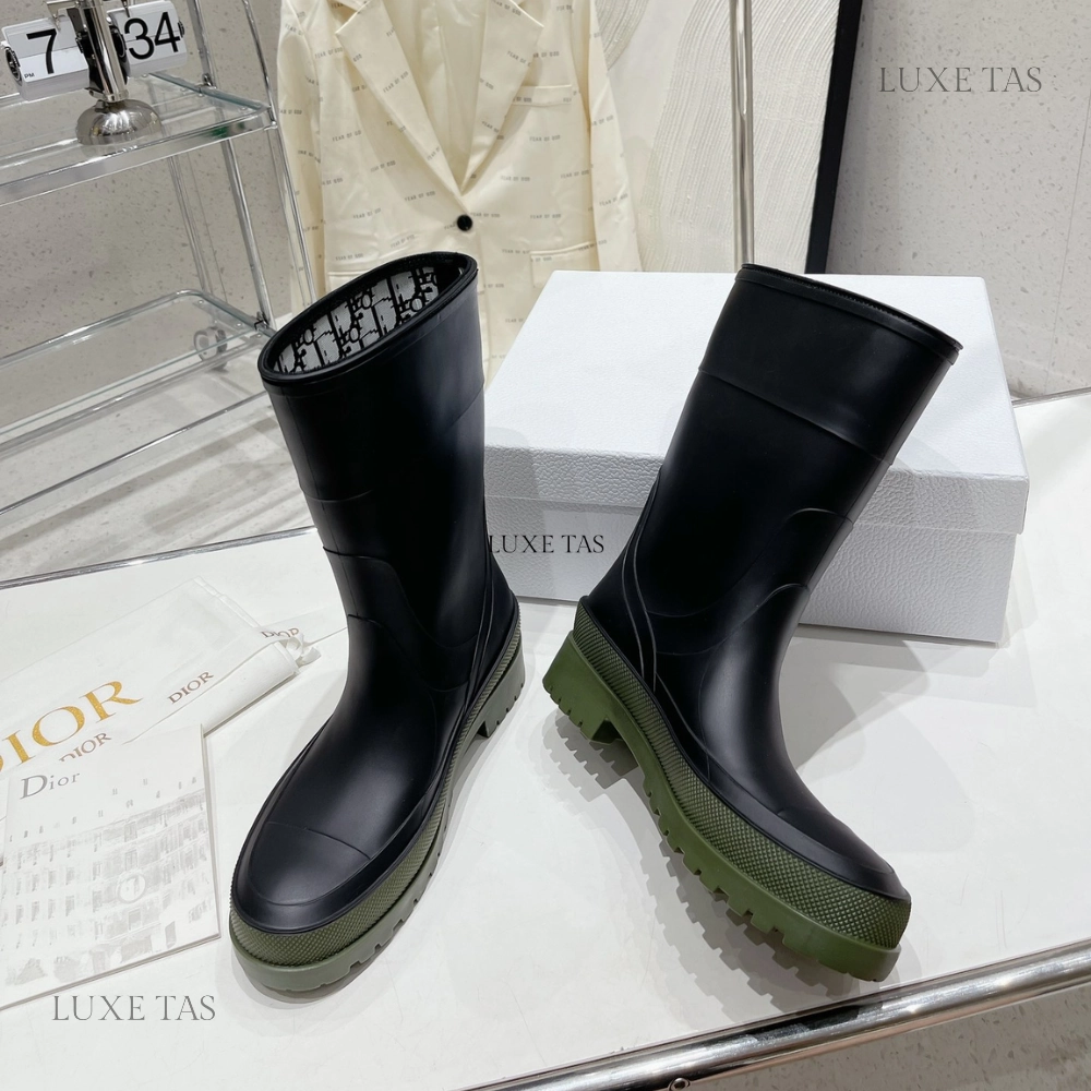 Black and Khaki Two-Tone Rubber DRunion Rain Boot  - Designer Boots & Ankle Boots for Women Easy Fit Active Use