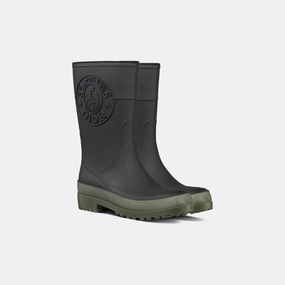 Black and Khaki Two-Tone Rubber DRunion Rain Boot  - Designer Boots & Ankle Boots for Women natural materials Footbed
