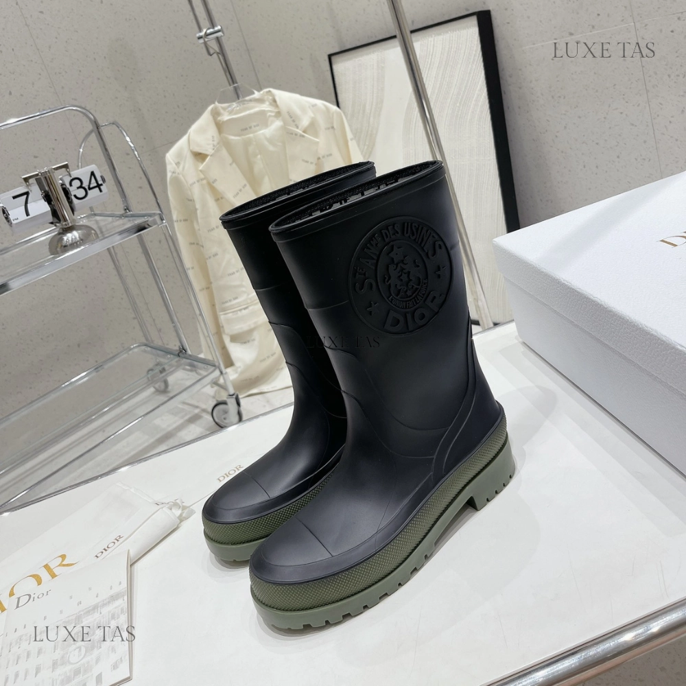 High Utility Durable Material Black and Khaki Two-Tone Rubber DRunion Rain Boot  - Designer Boots & Ankle Boots for Women