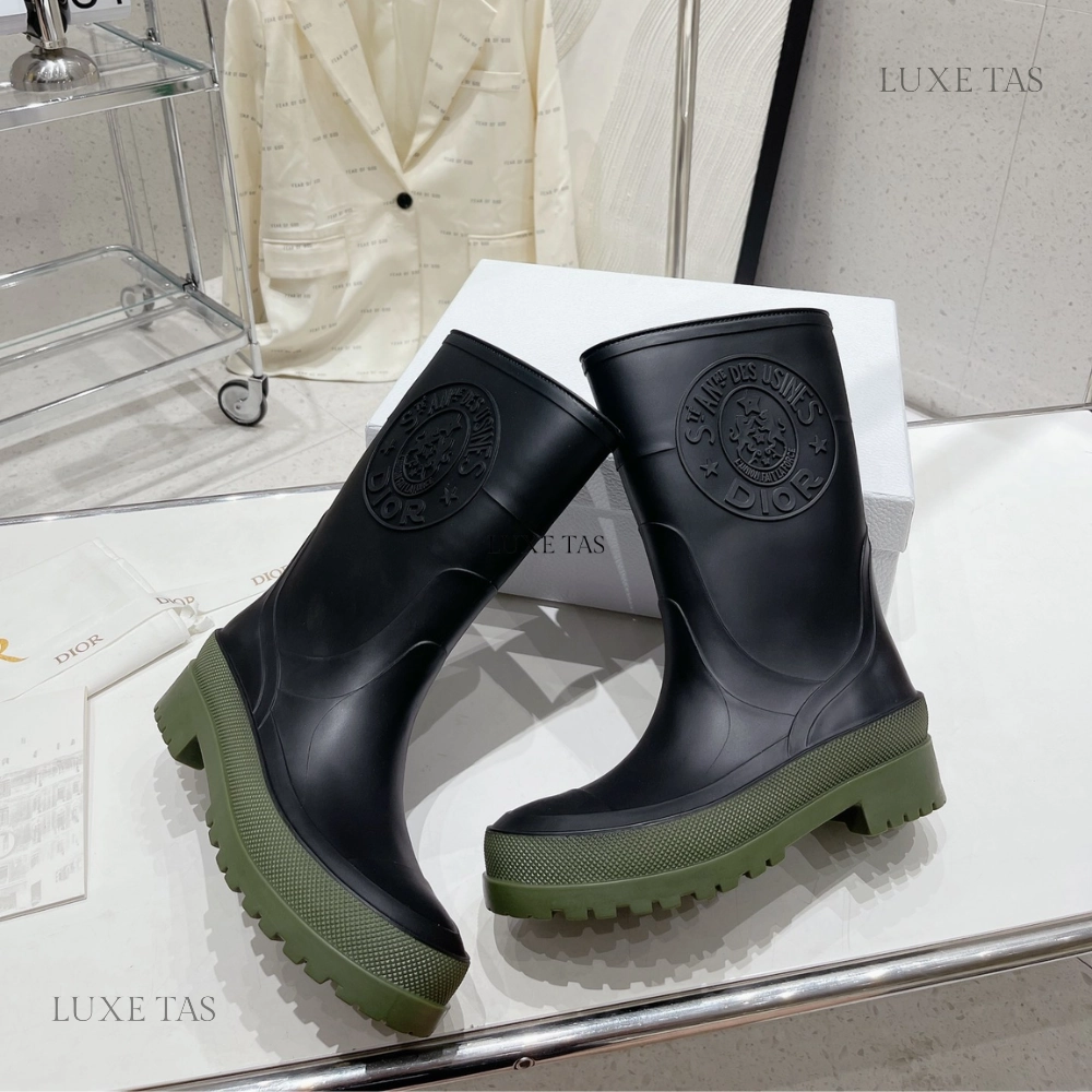 Work Function Anti-fungal Black and Khaki Two-Tone Rubber DRunion Rain Boot  - Designer Boots & Ankle Boots for Women