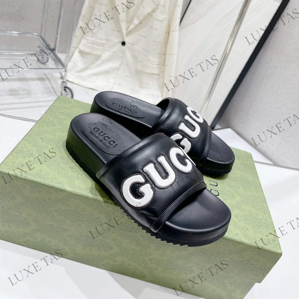 Black Leather Slide Sandal - Designer Slides & Sandals for Men Stylish Outdoor Sandals Summer Ready Shoes