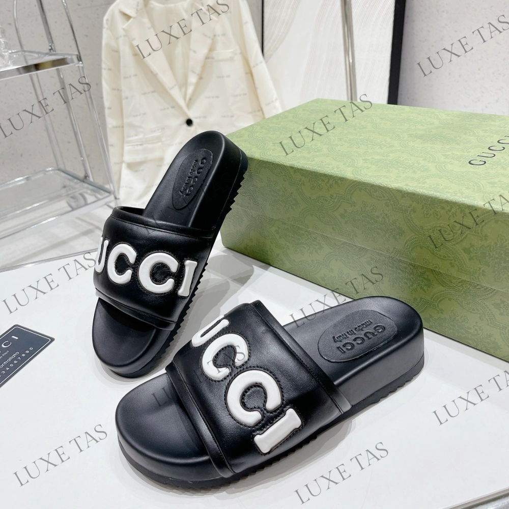 Black Leather Slide Sandal - Designer Slides & Sandals for Men Everyday Use