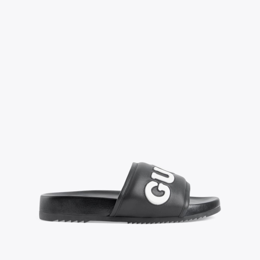 City Easy Black Leather Slide Sandal - Designer Slides & Sandals for Men