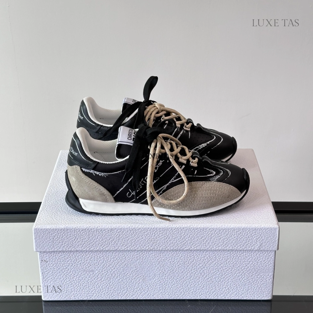 Outsole Grip Black Nylon and Calfskin D-Sketch Sneaker Designer Sneakers for Men and Women