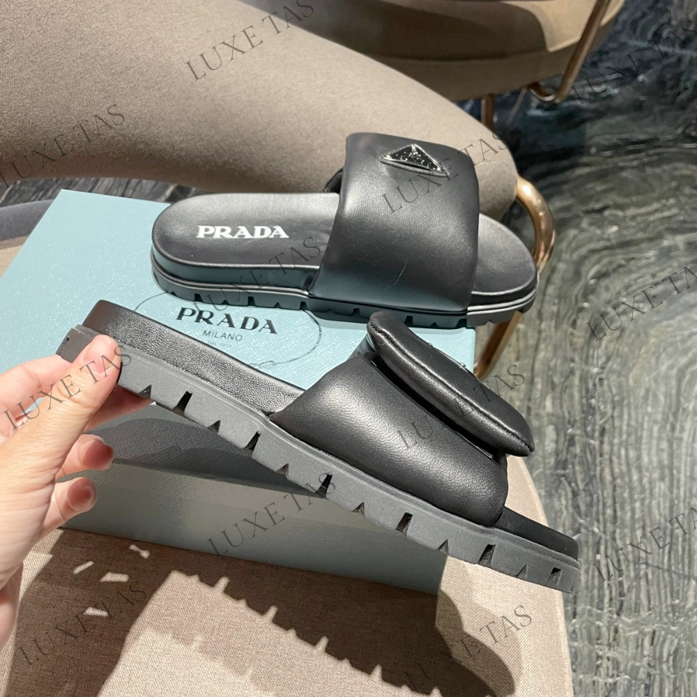 Sandal Upgrades Elastic Band Black Soft Padded Nappa Leather Slides - Designer Slides & Sandals for Women