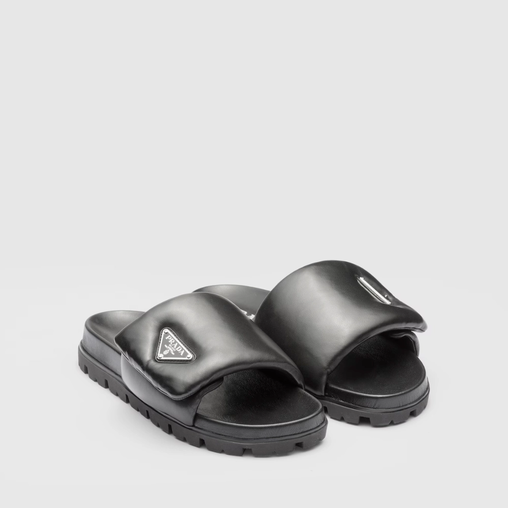 Black Soft Padded Nappa Leather Slides - Designer Slides & Sandals for Women Stylish Outdoor Sandals