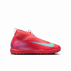 Running Lane Strong Grip Nike Junior Superfly 10 Academy TF Turf Soccer Cleats - Ember Glow/ Aurora Green