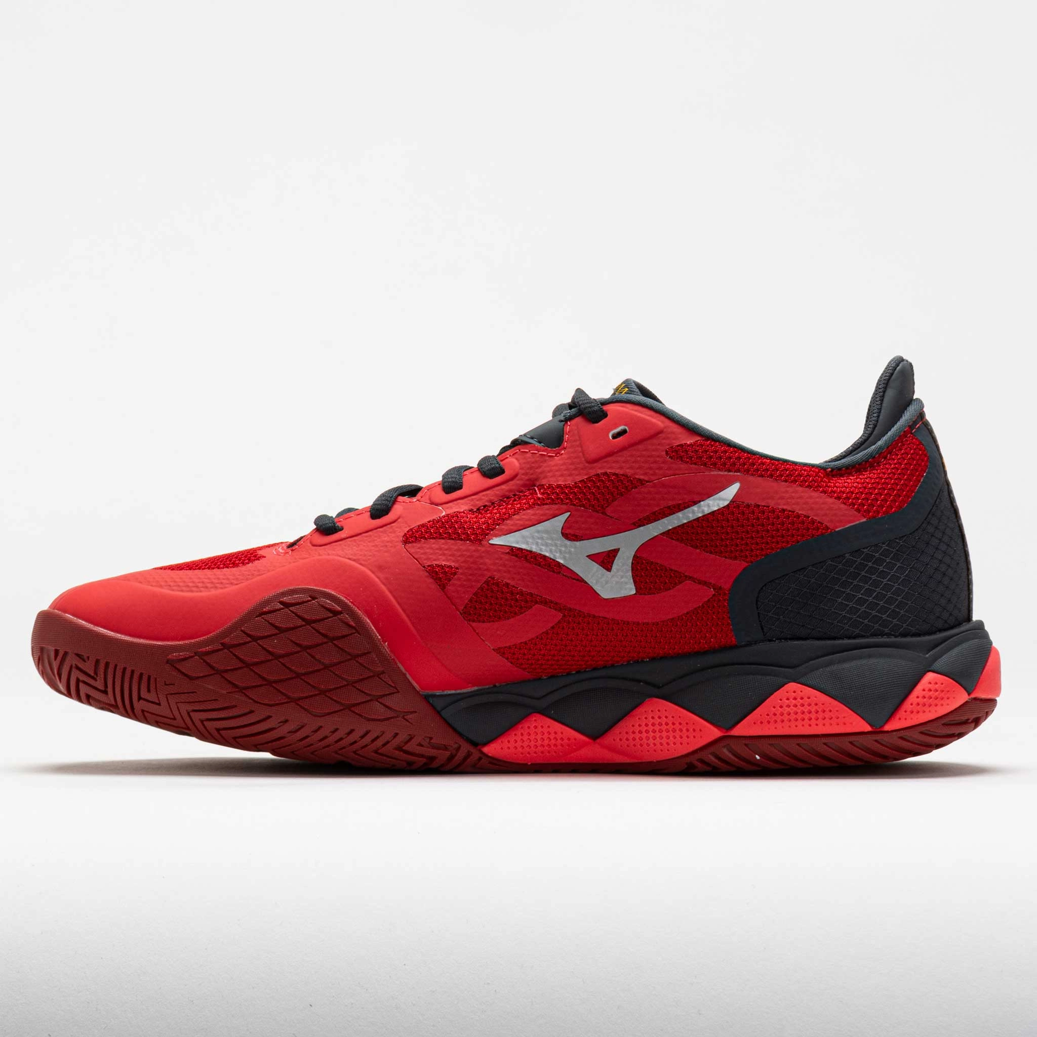 Mizuno Wave Enforce Tour AC Men's  Radient Red/White running in a bog area shoes Comfort Ankle