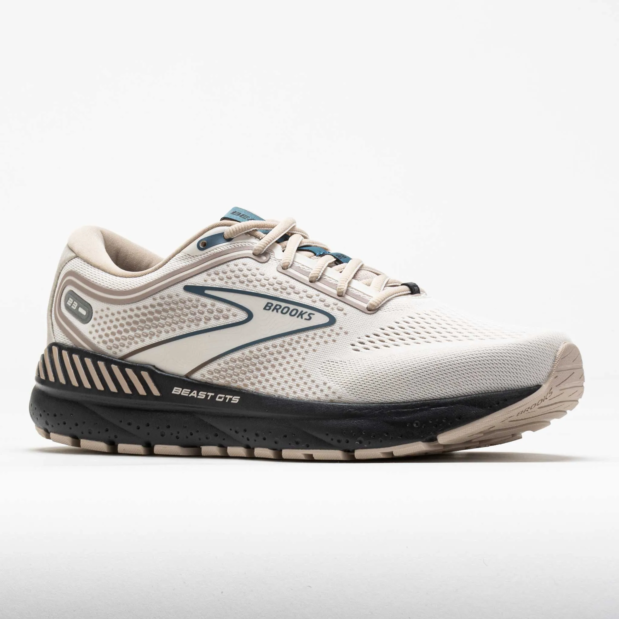 Brooks Beast GTS 23 Men's  Chateau Grey/White Sand/Blue running in a butte area shoes