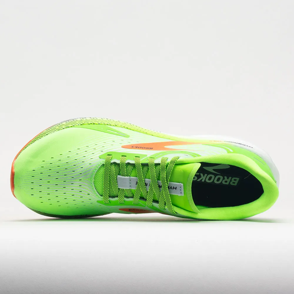 running in a community park shoes Brooks Hyperion Max Men's  Green Gecko/Red Orange/White