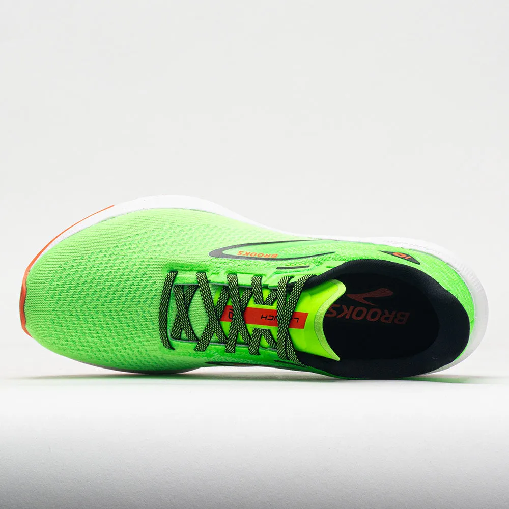 firm midsole shoes Sweat Control Brooks Launch 10 Men's  Green Gecko/Red Orange/White