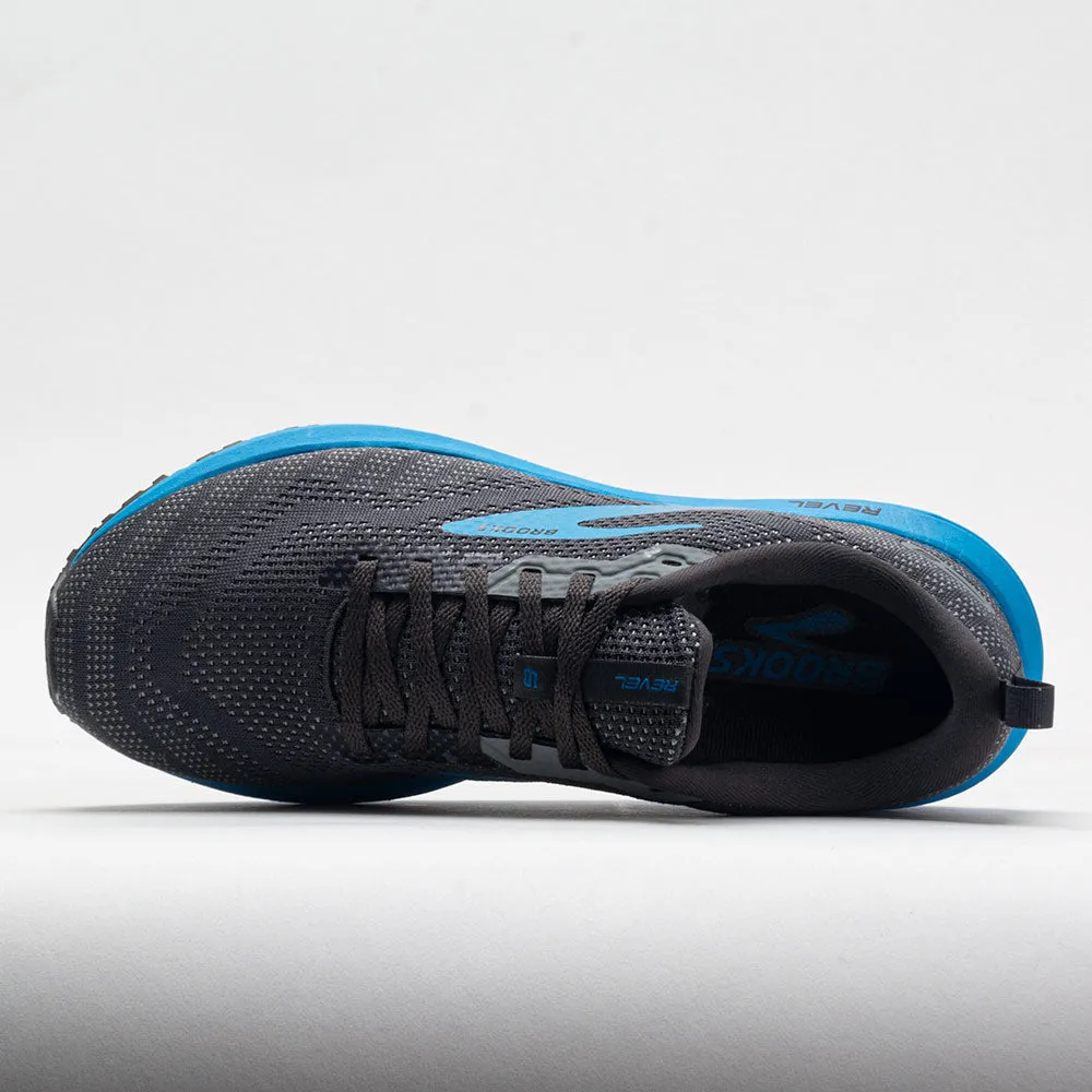 Brooks Revel 6 Men's  Blackened Pearl/Blue running in an estuary area shoes