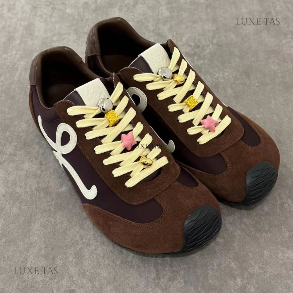 Brown Ballet Runner 2.0 In Nylon And Calfskin Designer Sneakers for Men and Women Velcro straps