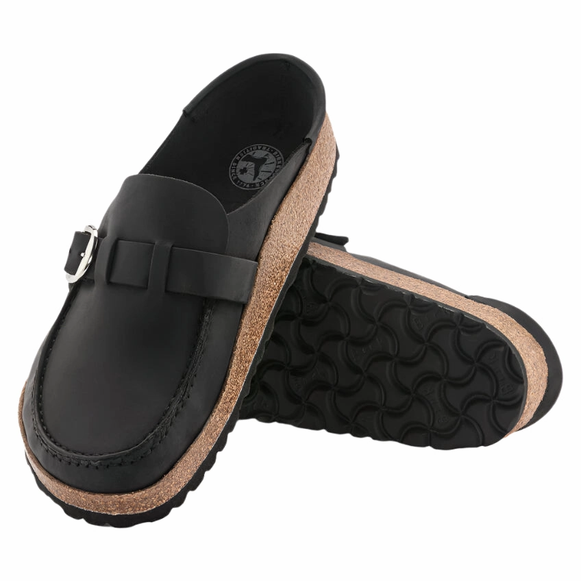 Buckley Oiled Leather Black Narrow Outdoor Style Sandals Garden Slippers