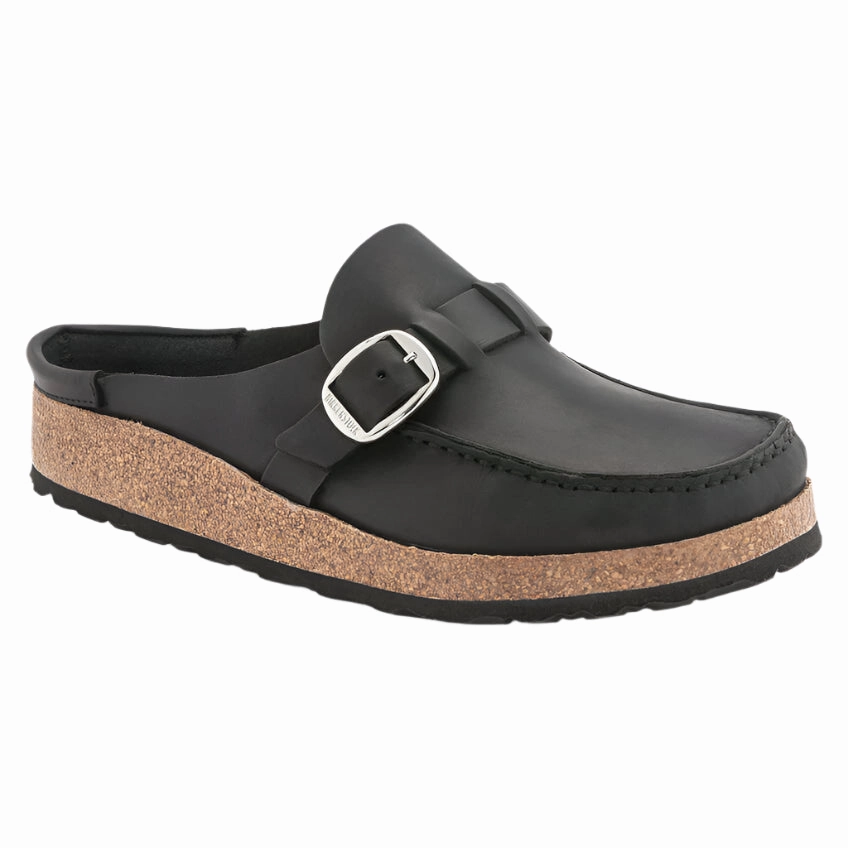 Buckley Oiled Leather Black Narrow Functional Style Slides Leisure Lifestyle Sandals