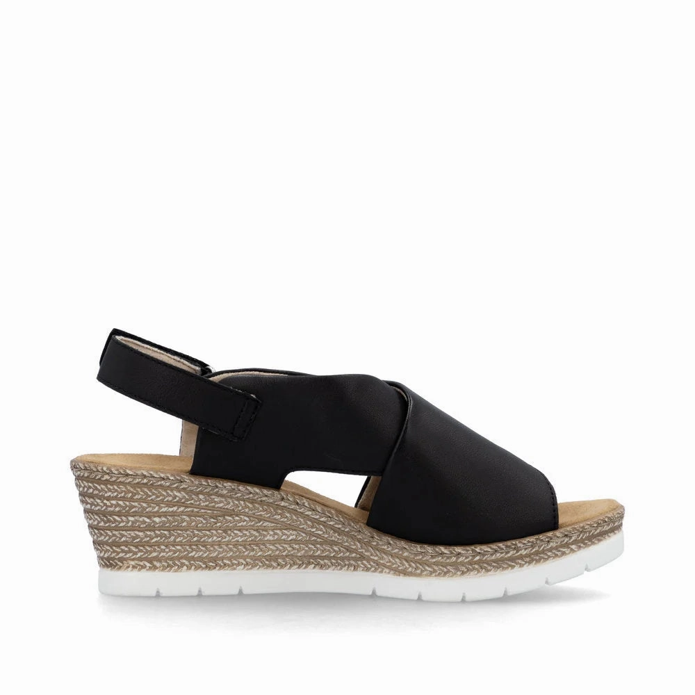 Fashionable Open-toe Sandals 61975-00 Black Wedge