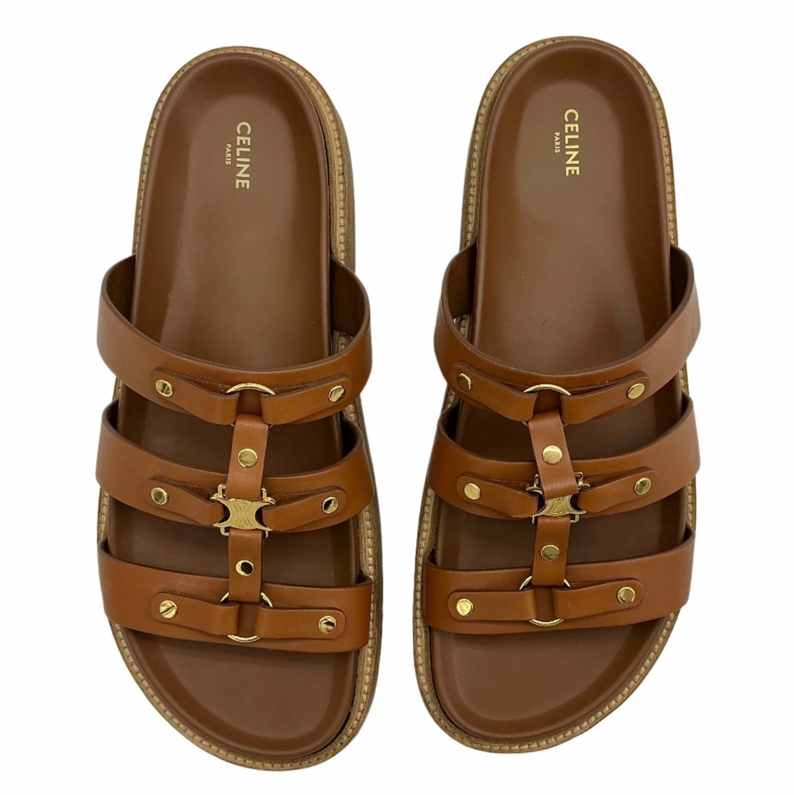 Celine Tippi Slide Sandals in Vegetal-Tanned Calfskin Walking Comfort