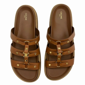 Celine Tippi Slide Sandals in Vegetal-Tanned Calfskin Walking Comfort