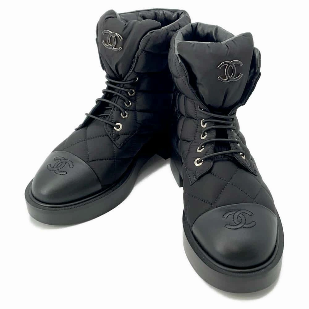 Work Field CHANEL Matelasse CC Logo short boots BlackG45125 Leather Nylon Size 37 2/1C
