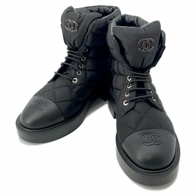 Work Field CHANEL Matelasse CC Logo short boots BlackG45125 Leather Nylon Size 37 2/1C