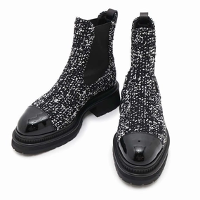 CHANEL Side gore short boots Black/WhiteG45087 Leather Tweed Patent Leather Size 36 1/2 Elastic
