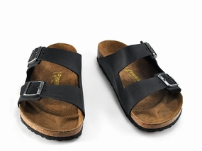Arizona Black Oiled Leather Breathable Sandals Hot Day